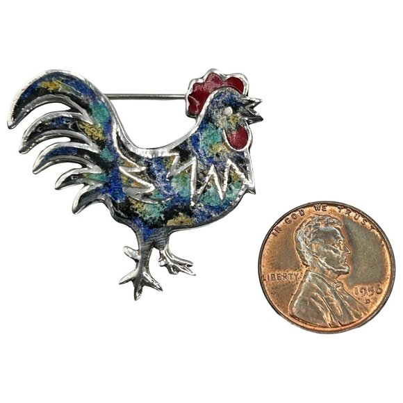 Vintage 925 Sterling Silver Rooster Multicolor Enamel Brooch Pin Mexico - Picture 2 of 5